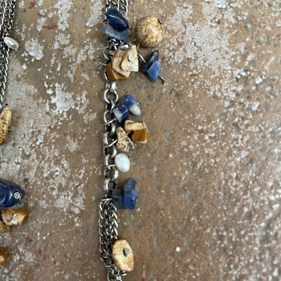 Cold Water Creek Polished Stone and Pearl Silver Necklace - Picture 3 of 4